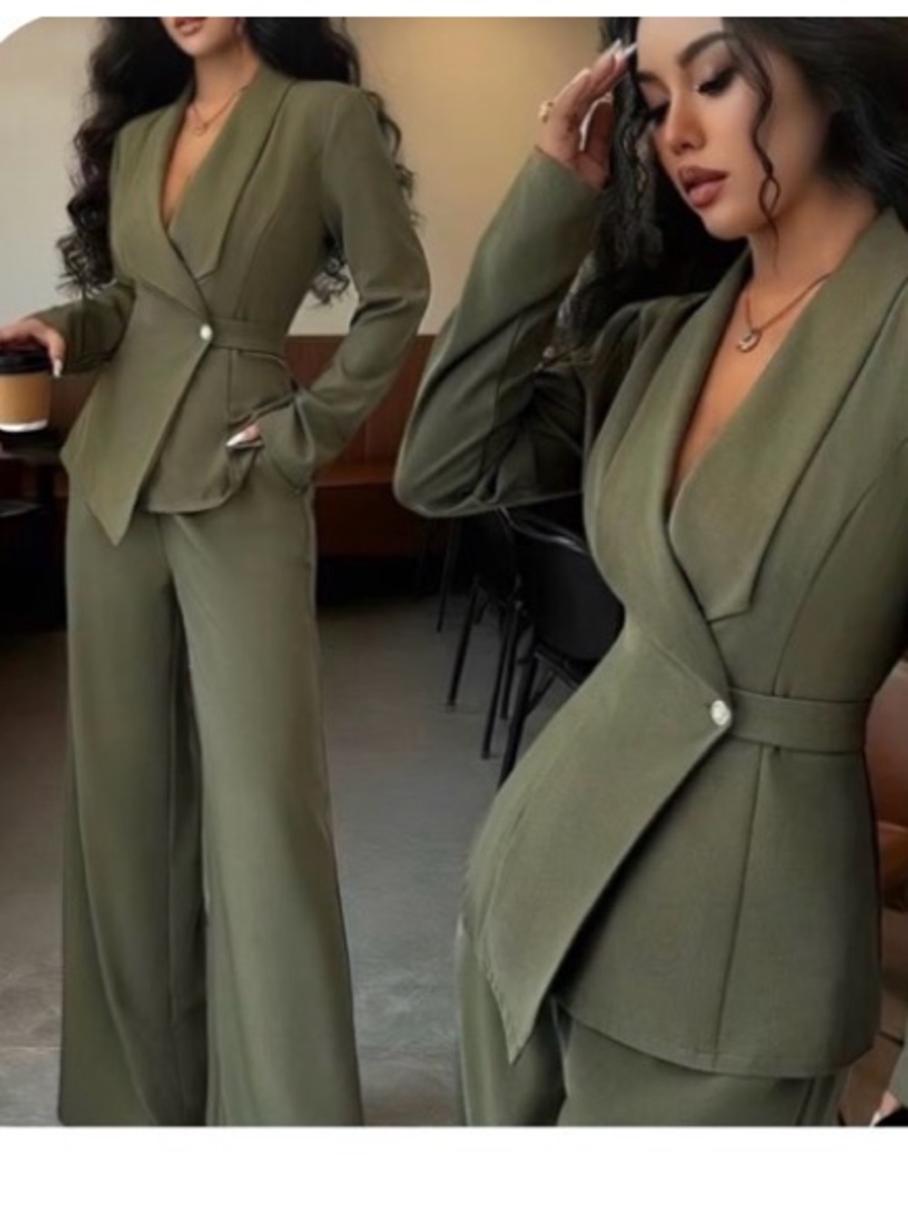 #1131 🌻Olive Green Women's Tailored Pantsuit